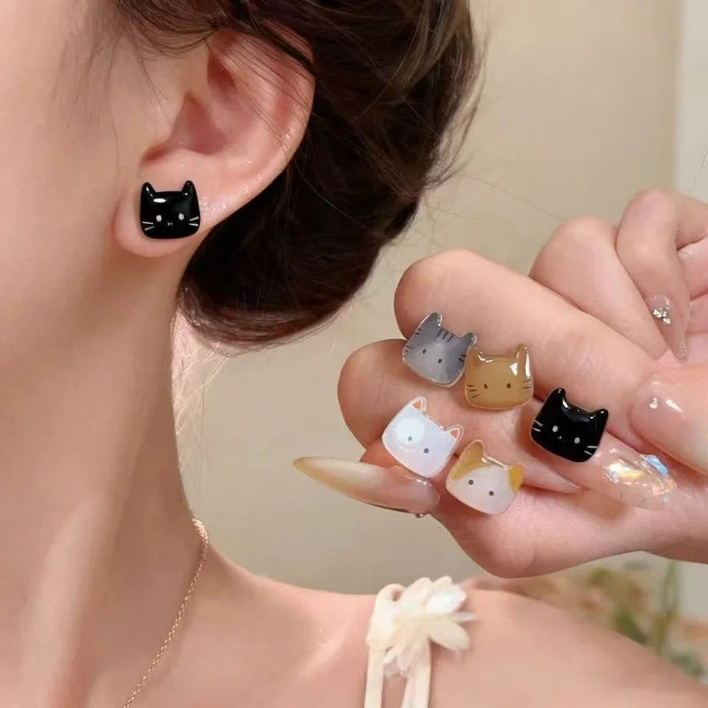 Exquisite Cute Cat Stud Earring for Women Sweet Girls Resin Small Earrings Set Korean Fashion Jewelry Accessories Gifts - Ice Cream Cake