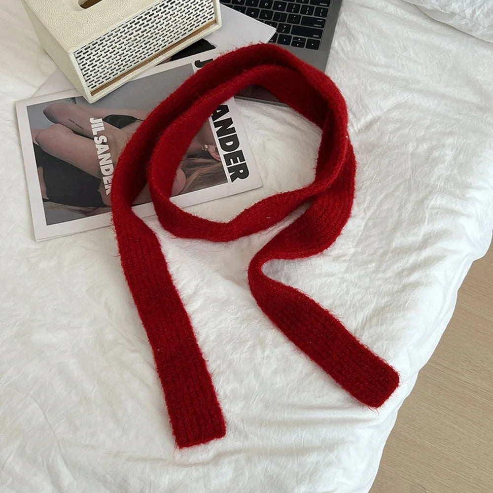 Imitation Wool Women's Long Scarf Knitted Narrow Design Y2K Girl Scarf Decorative Neckerchief Skinny Scarf Streetwear - Ice Cream Cake