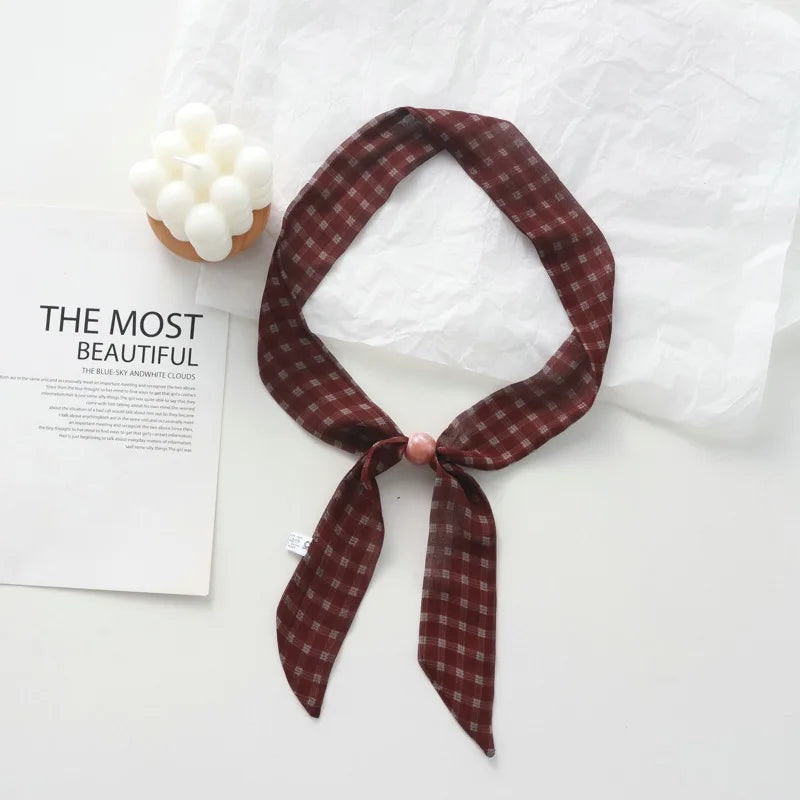 Retro Maillard Brown Floral Scarf Fashionable Old Money Style Light Luxury High-Grade Temperament Small Square Towel Lazy Scarf - Ice Cream Cake