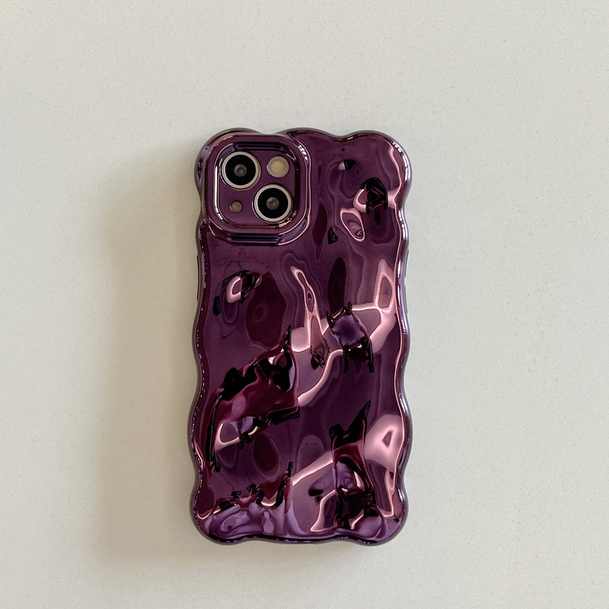 Luxury Wavy 3D Meteorite Texture Plating Silver Case for iPhone 11 12 13 14 15 Pro Max Anti-Fall Full Protection Glossy Cover - Ice Cream Cake