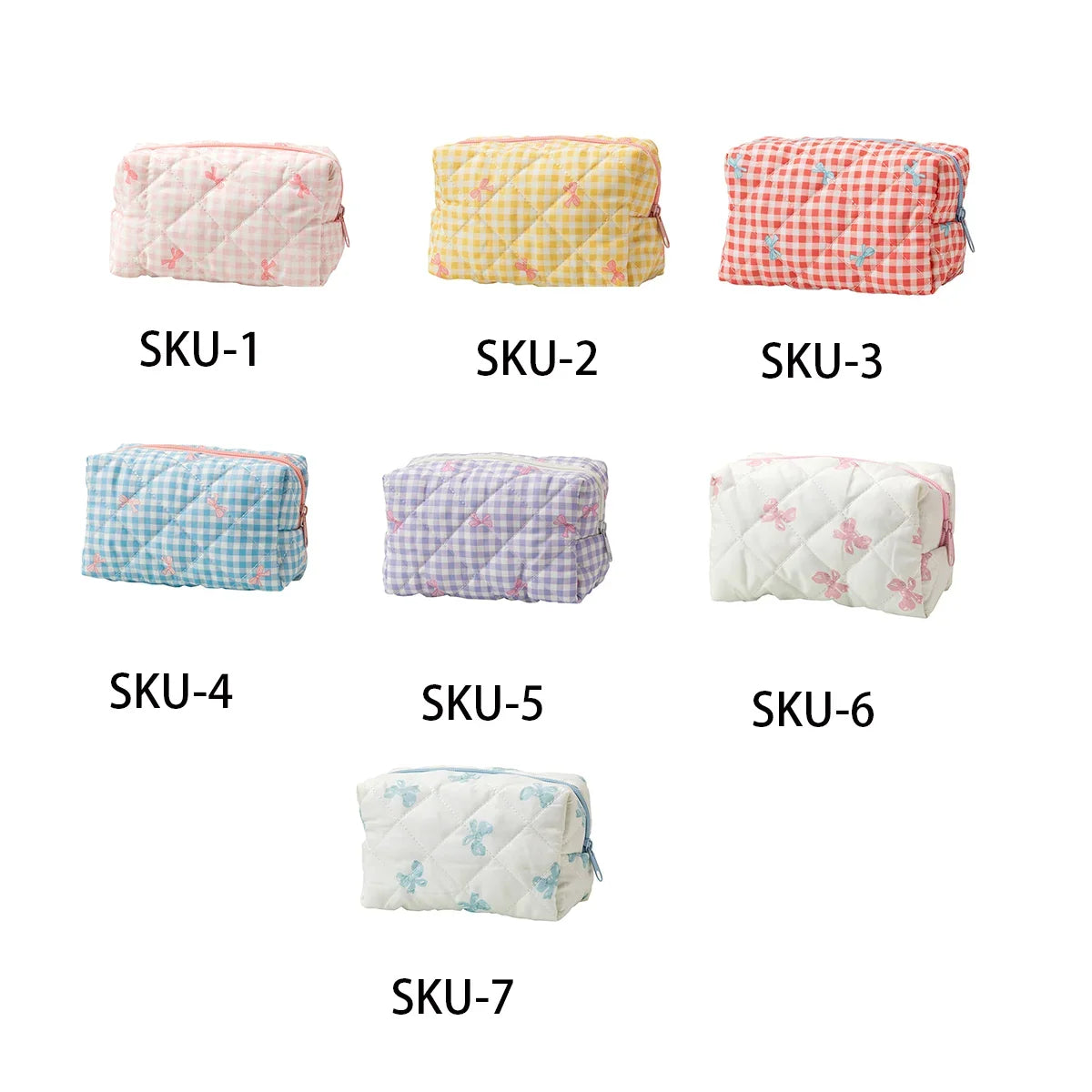 Quilted Gingham Bow Zipper Pouch