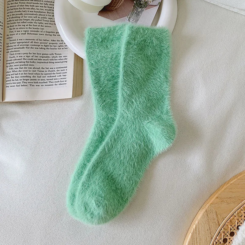 Female Mink Fur Snow-ground Knee Socks, Winter and Autumn Thickened and Warmened Padded Socks, Floor Sleeping Socks - Ice Cream Cake