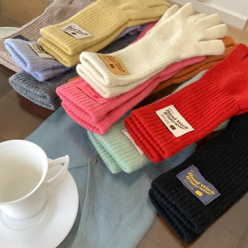 New Fashion Solid Color Touch Screen Knitted Gloves Women Winter Gloves Warm Gloves Solid Work Gloves Mittens For Women - Ice Cream Cake