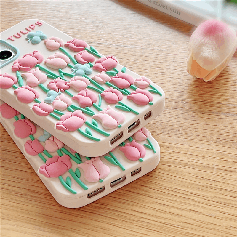 3D Pink Tulips iPhone Case