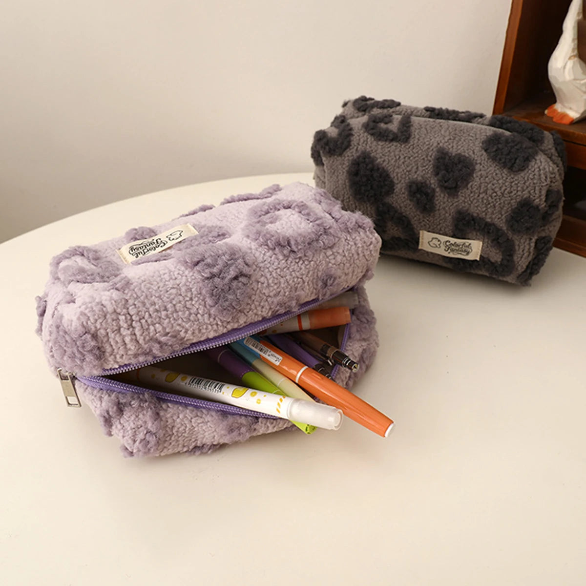 Cute Plush Heart-Shaped Pencil Case, Valentine's Day Gift for Her, Office Study Stationery Organizer, Portable Clutch Bag - Ice Cream Cake