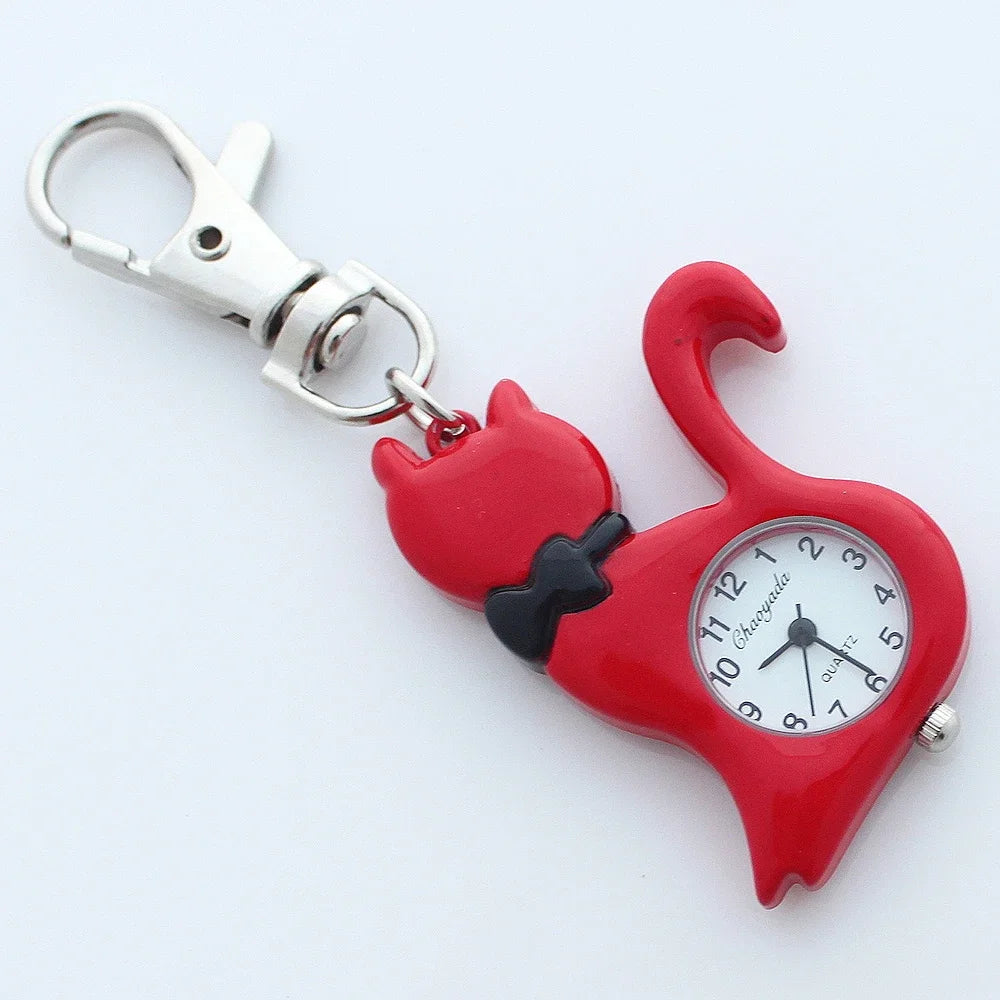 Fancy Bowtie Piano Cat Clip-On Keychain Watch