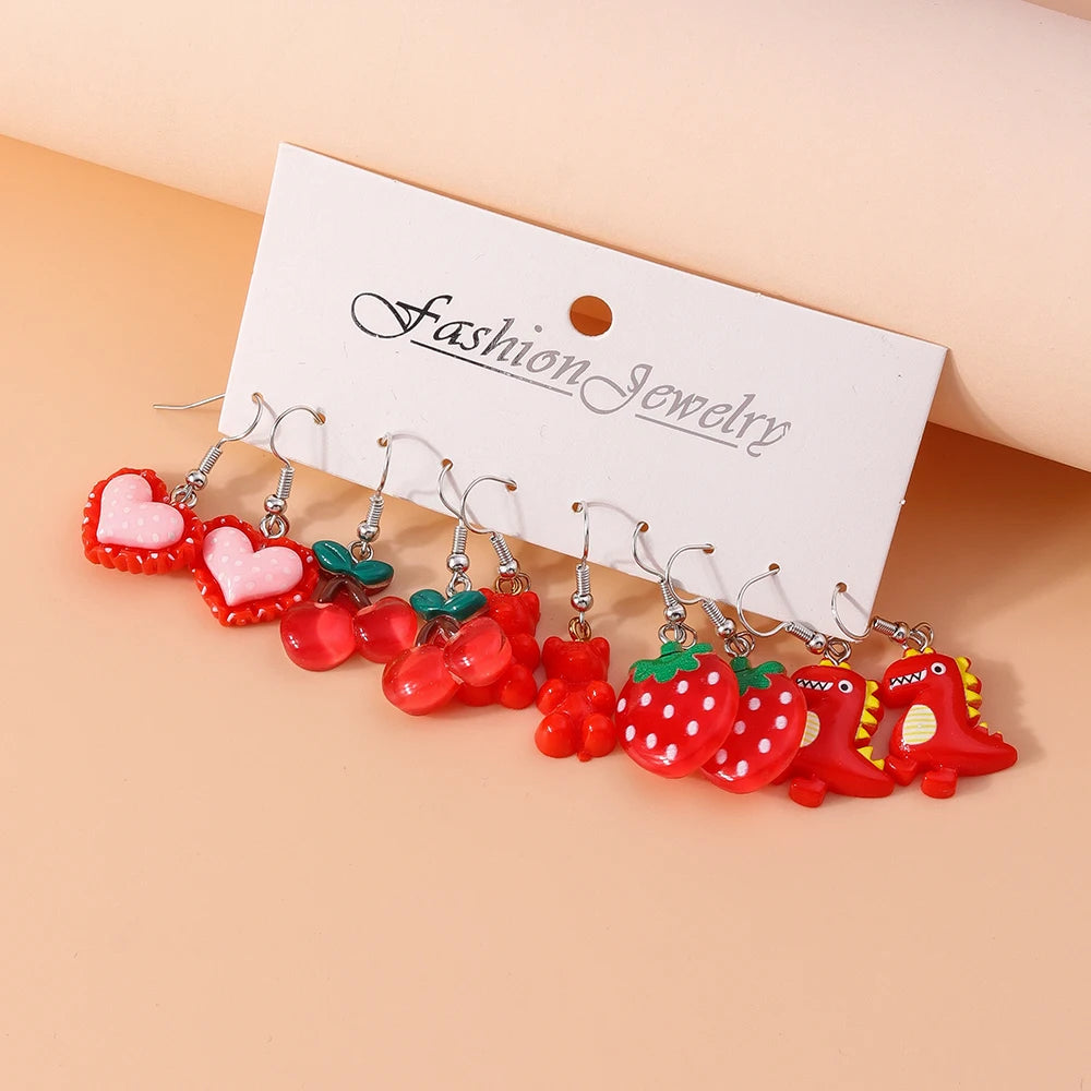 5 Pairs Cartoon Ice Cream Cookie Chocolate Donut Earrings for Women Girls 3D Food Dangle Earrings Kids Jewelry Gifts - Ice Cream Cake