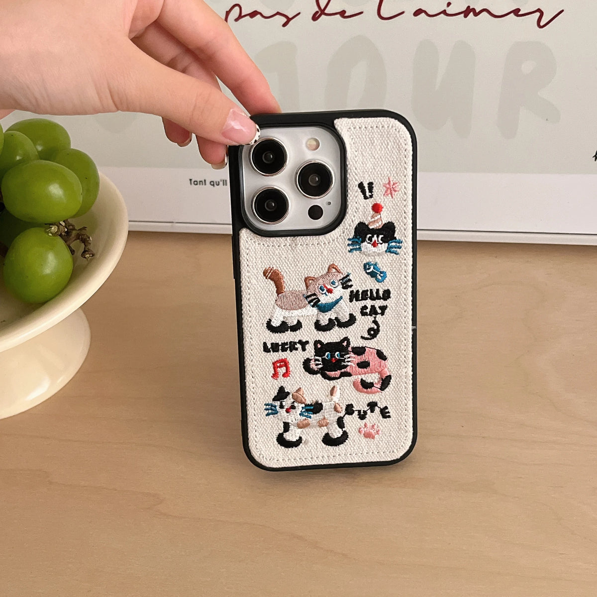 Kitty Cat Embroidery iPhone Case