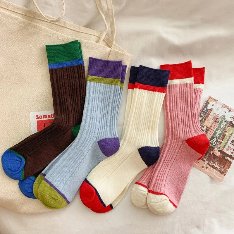Contrast Stripe Crew Socks - Ice Cream Cake