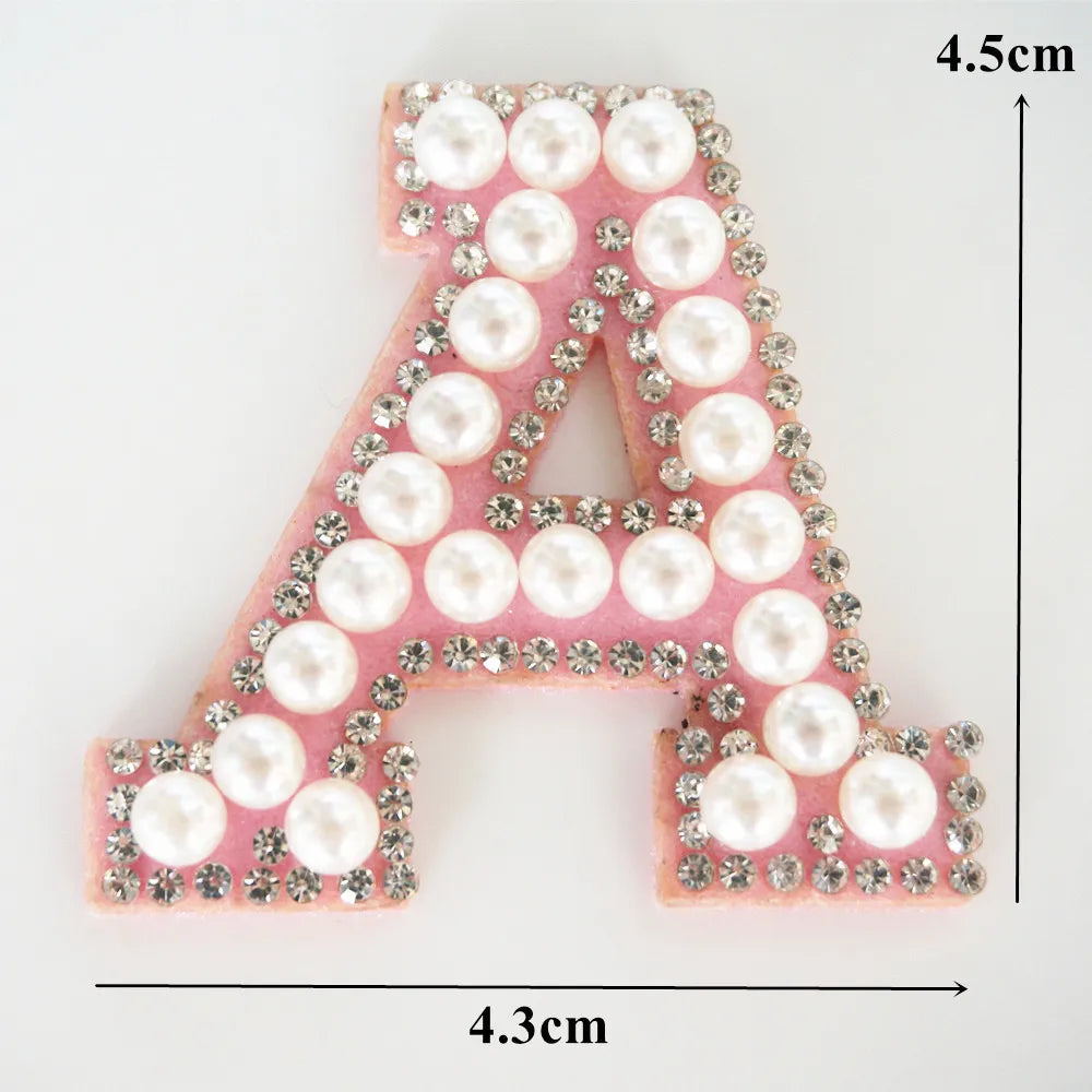 Pink A-Z Rhinestone Pearl Iron-On Patches - Ice Cream Cake