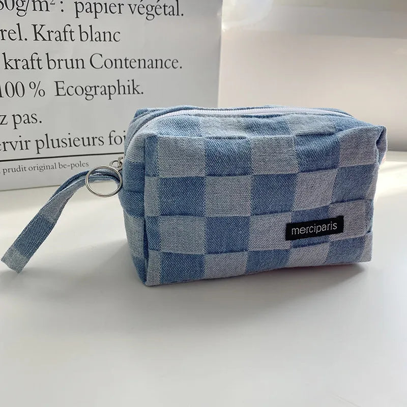 Korean Fashion Plaid Travel Makeup Kits Cosmetic Storage Bag Women Handbags Wallet Organizer Cute School Pencil Cases Pouch Bags - Ice Cream Cake
