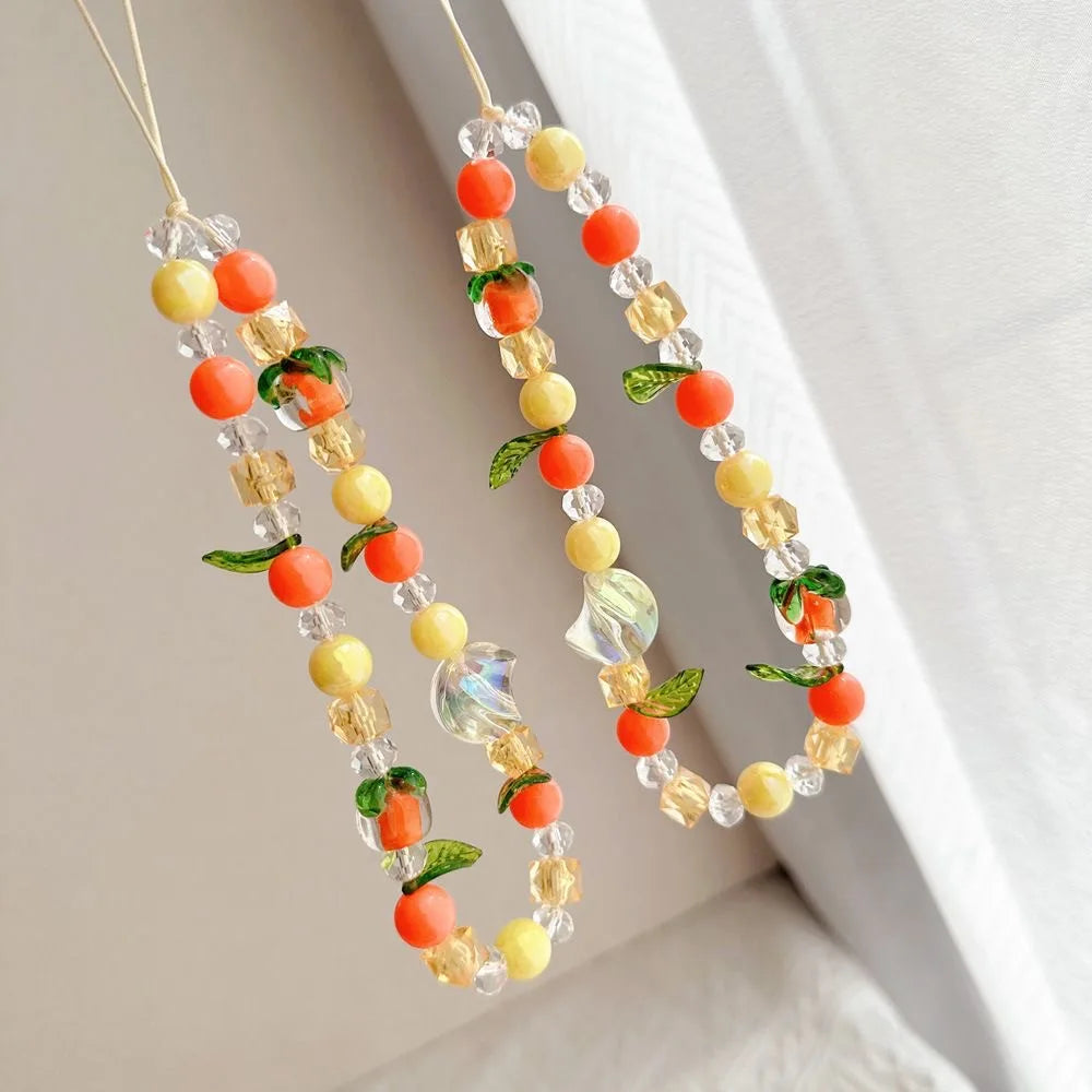 Orange crystal bead charms handmade anti loss rope for iphone airpods cartoon bracelet lucky phone lanyard bag chain - Ice Cream Cake