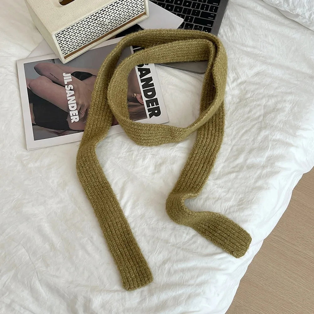 Imitation Wool Women's Long Scarf Knitted Narrow Design Y2K Girl Scarf Decorative Neckerchief Skinny Scarf Streetwear - Ice Cream Cake