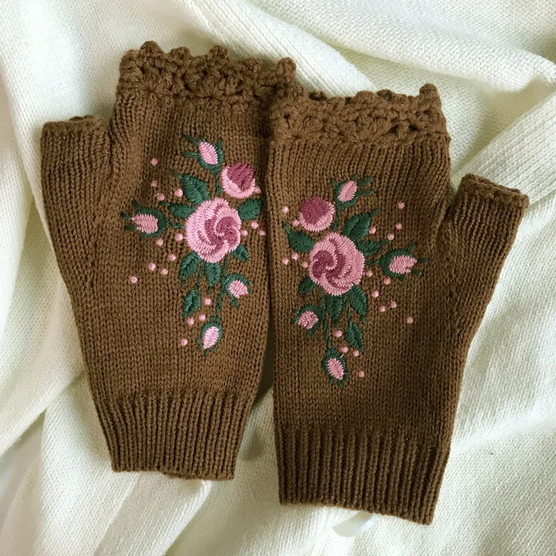 Half Finger Gloves Women Knitted Fingerless Winter Gloves Soft Crochet Bee Knitting Faux Wool Fingerless Gloves Wrist Warmer - Ice Cream Cake