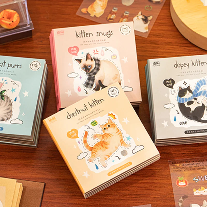 20pcs Corner Cats PET Square Sticker Book for Journal Scrapbooking Planner Decoration Waterproof Cute Animal Stickers, Mr. Paper - Ice Cream Cake