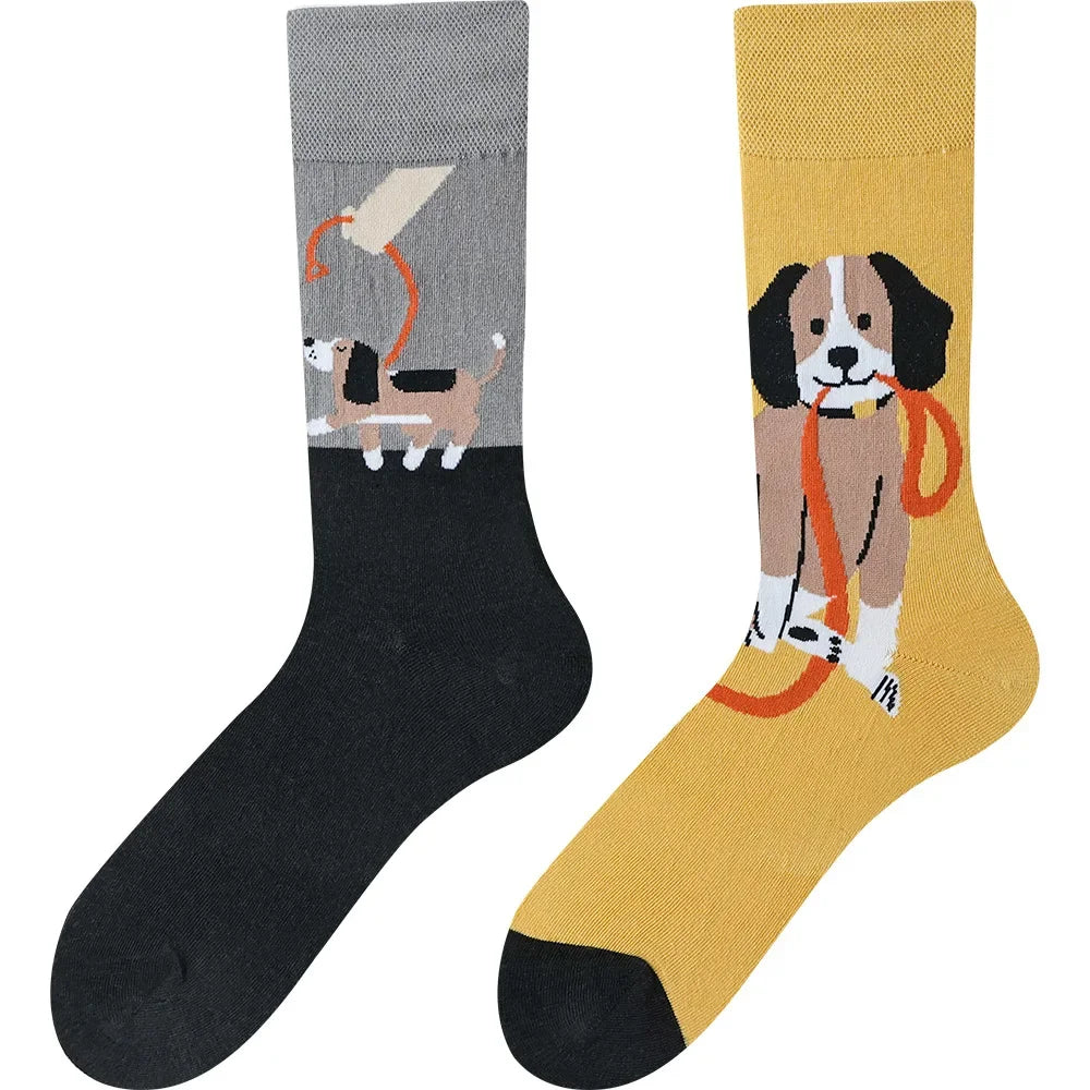Happy Socks AB Asymmetrical Socks Cartoon Color Contrast Fashion Cotton Men And Women Couples Mid Tube Socks - Ice Cream Cake