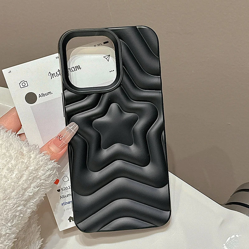 Bling Chromed Silver Gradient Five-pointed Star TPU Phone Case For iPhone 16 Pro Max 17 15 13 14 Plating Silicone Back Cover - Ice Cream Cake