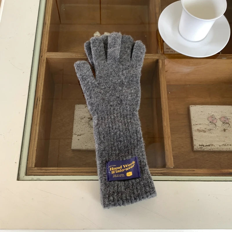 New Fashion Solid Color Touch Screen Knitted Gloves Women Winter Gloves Warm Gloves Solid Work Gloves Mittens For Women - Ice Cream Cake