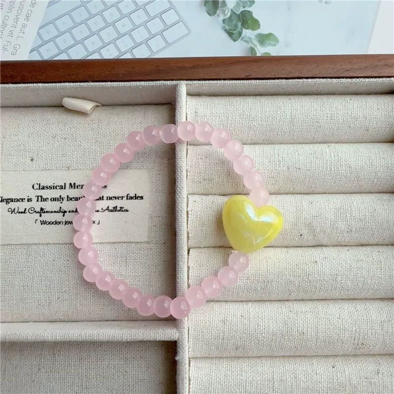 Pop Colour Beaded Heart Charm Bracelet