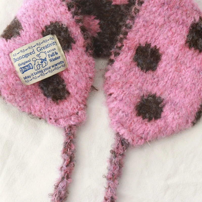 Polka Dot Earmuff Bonnet Scarf