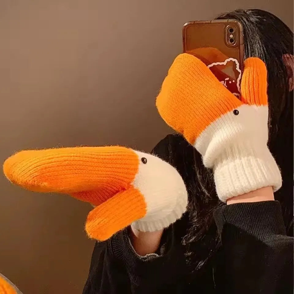 Funny Knitted Goose Wool Gloves for Autumn and Winter, Cute with Thick Velvet for Cold Protection and Warmth Double Layer Gloves - Ice Cream Cake