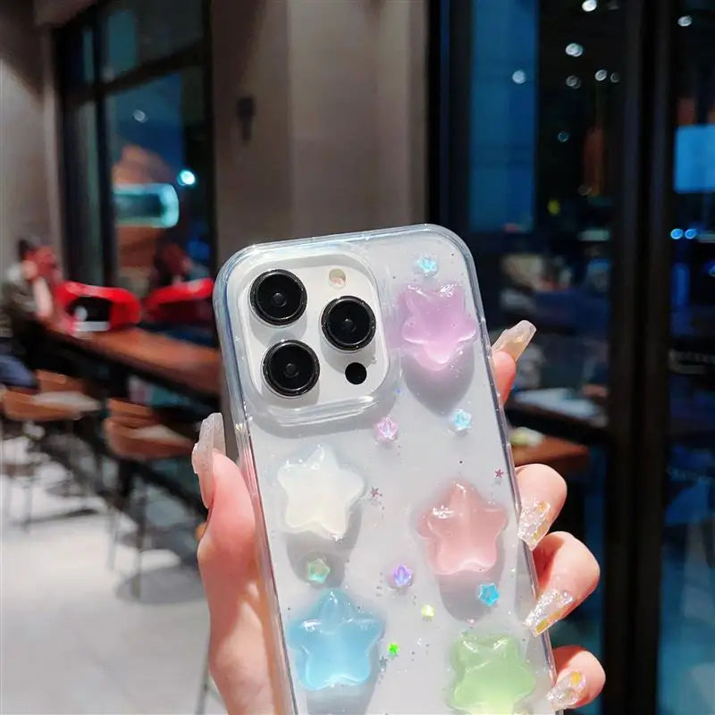 Super Cute Glow in dark Case for iPhone 16 15 14 13 17 Pro Max Cases Shockproof IPhone 17 air Soft Cover 3D Star kawaii Coque - Ice Cream Cake