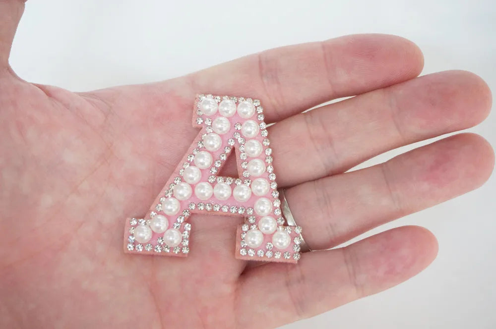 Pink A-Z Rhinestone Pearl Iron-On Patches - Ice Cream Cake