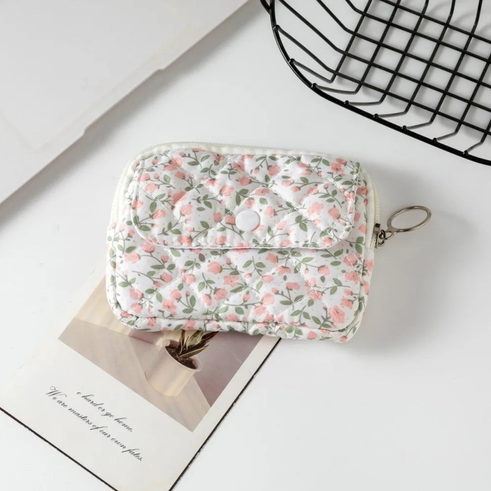 Quilted Pattern Zipper Pouch Keychain