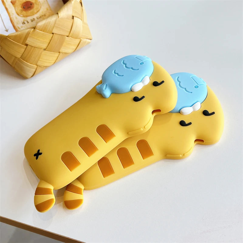 3D Cute Cat Eat Fish Silicone Phone Case For iPhone 17ProMax 17 16 15 14 13 12 Pro Max Funny Cartoon Camera Protection Cover - Ice Cream Cake
