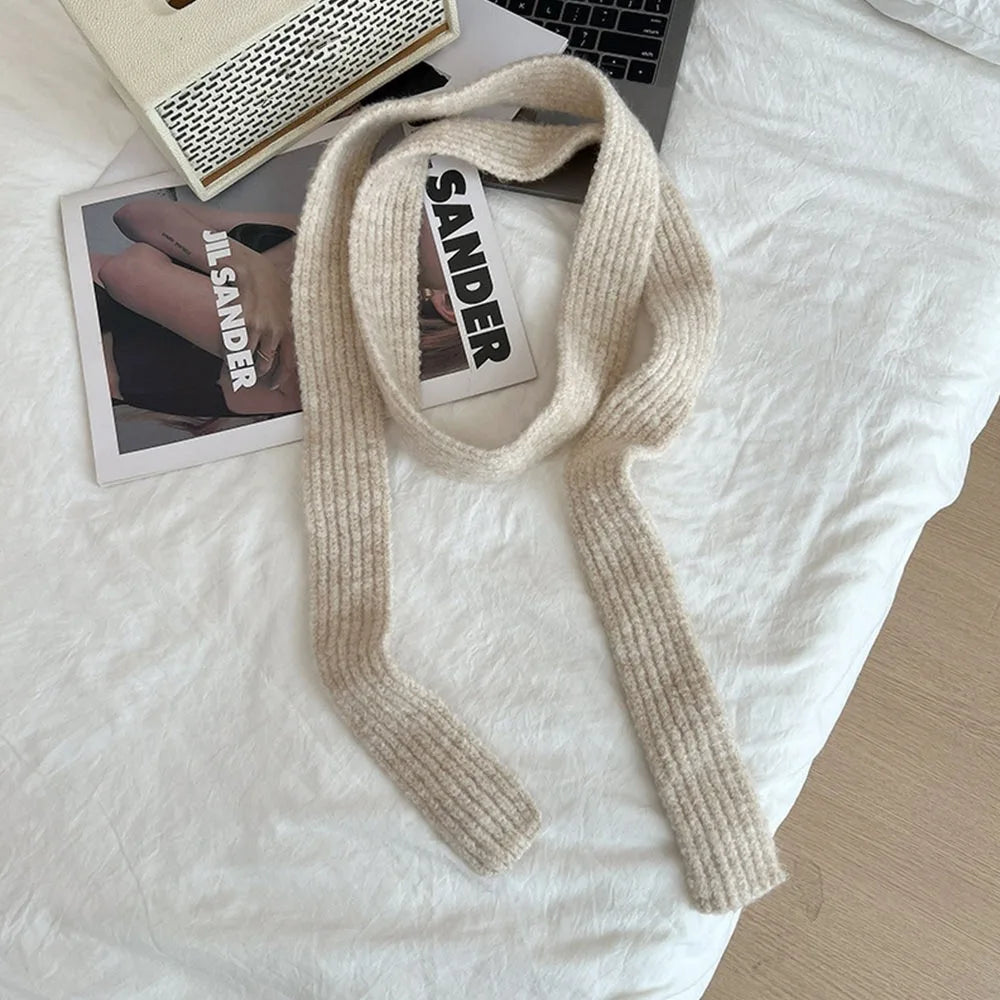 Imitation Wool Women's Long Scarf Knitted Narrow Design Y2K Girl Scarf Decorative Neckerchief Skinny Scarf Streetwear - Ice Cream Cake