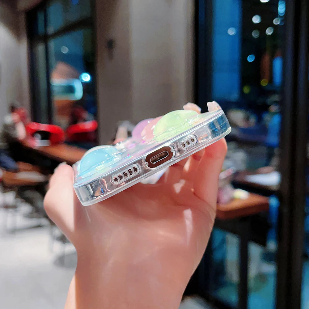 Super Cute Glow in dark Case for iPhone 16 15 14 13 17 Pro Max Cases Shockproof IPhone 17 air Soft Cover 3D Star kawaii Coque - Ice Cream Cake