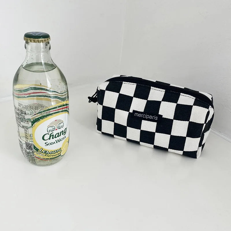 Korean Fashion Plaid Travel Makeup Kits Cosmetic Storage Bag Women Handbags Wallet Organizer Cute School Pencil Cases Pouch Bags - Ice Cream Cake
