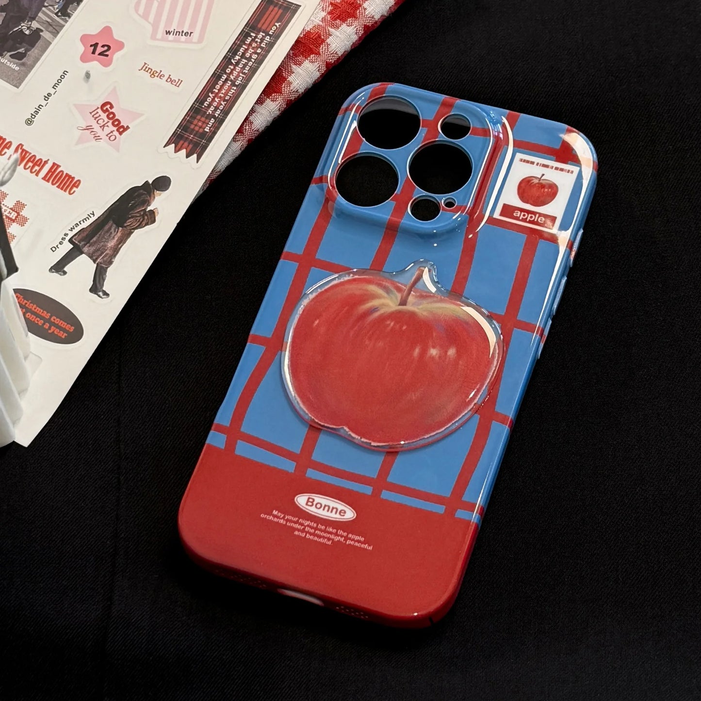 Korean Cute 3D Red Apple Lattice Phone Case With Chain For iPhone 17 16 15 14 13 12 11 Pro Max XS XR X 7 8 Plus Shockproof Cover - Ice Cream Cake