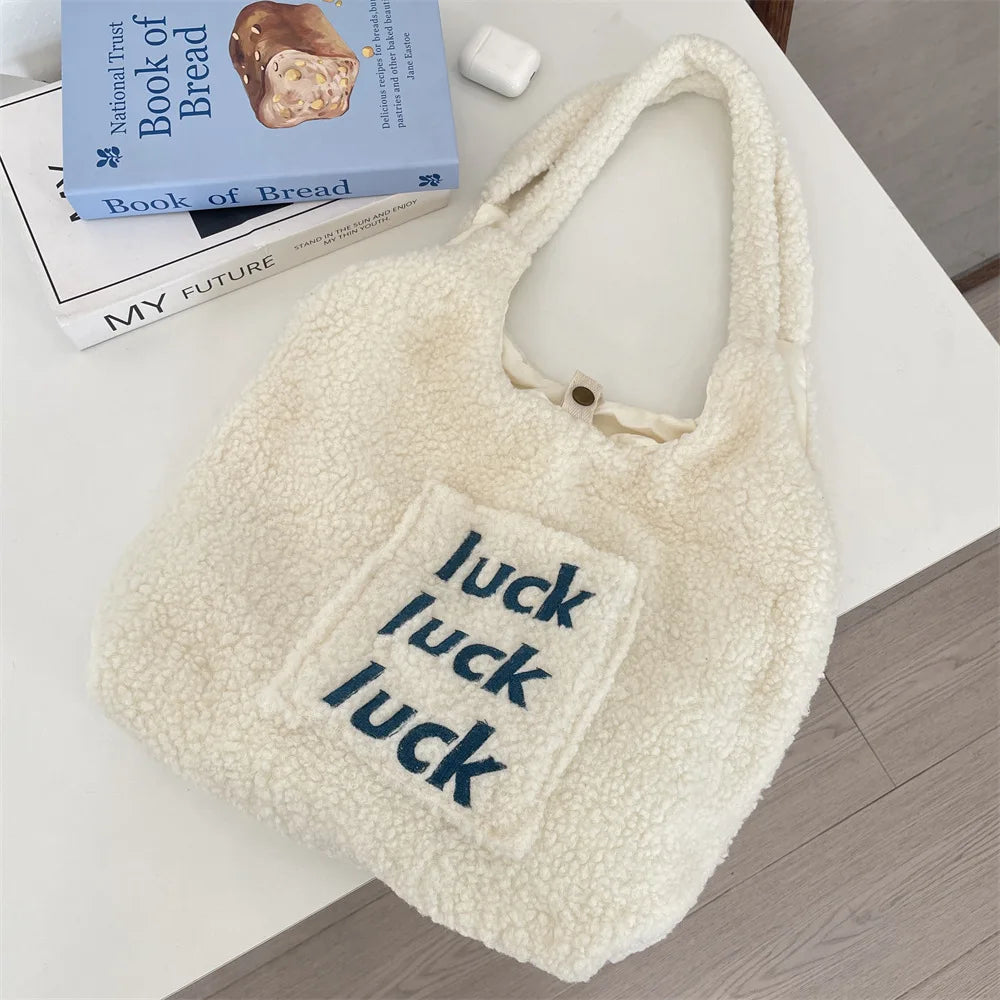 Triple Luck Teddy Fur Tote Bag