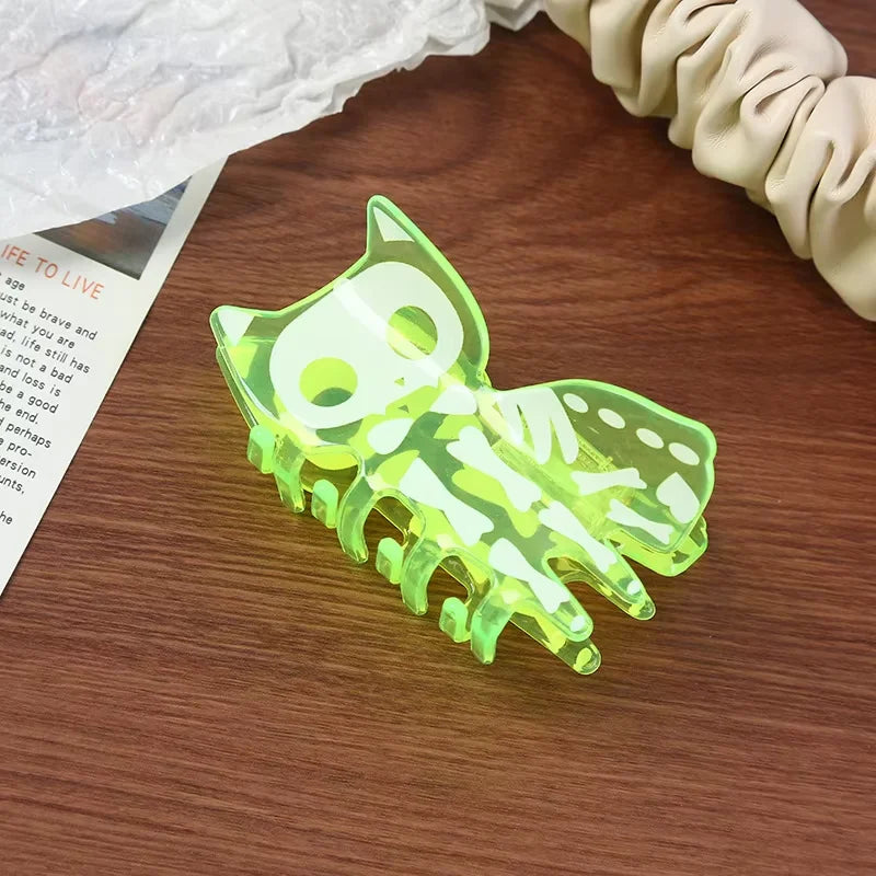 Skeleton Kitty Cat Hair Claw Clip