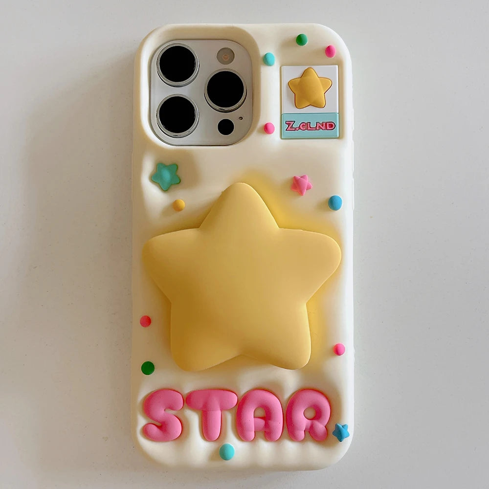 Phone case with a yellow star and 'STAR' text on a light gray background