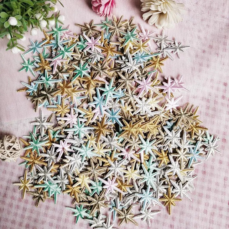 10pcs Self-adhesive Star Embroidery Patches for Clothes Gold Silver Star Shiny Sticker Iron on Clothing Applique Stripes - Ice Cream Cake