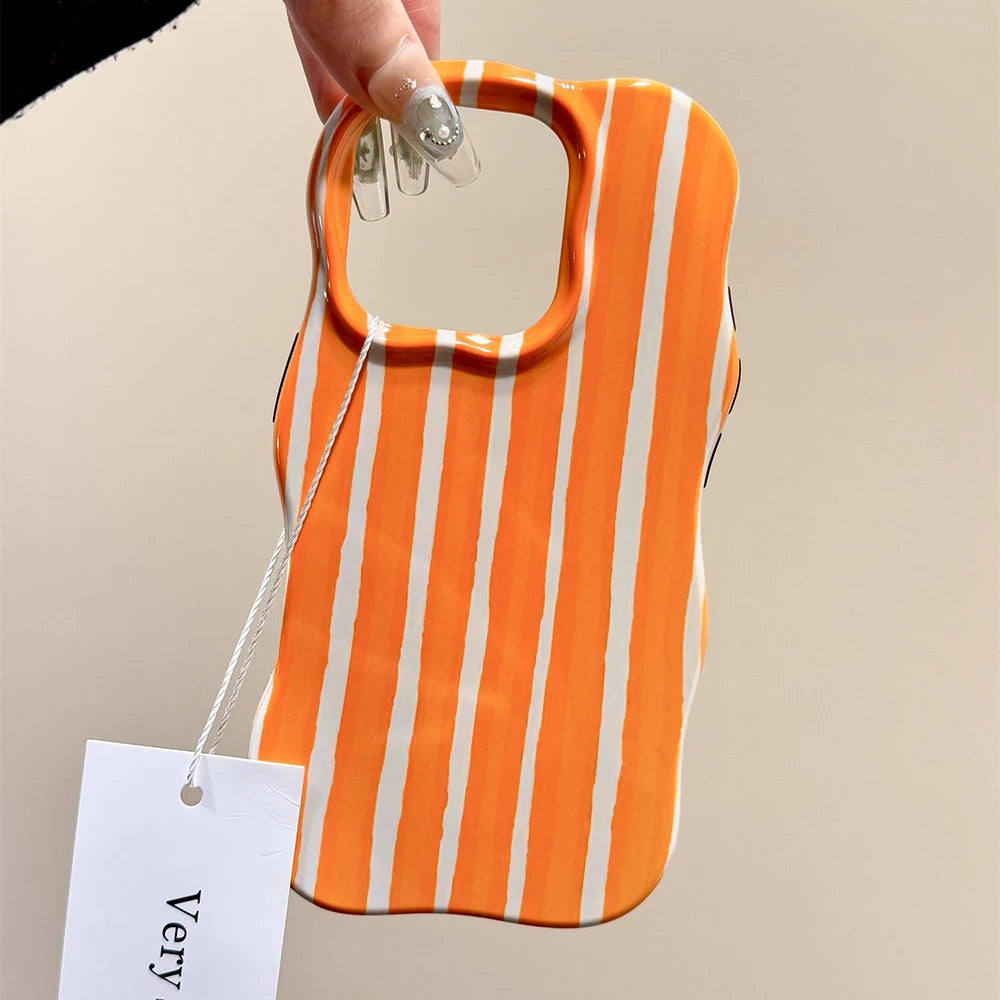 Luxury 2 in 1 Glossy Double Color Wave Stripes Case for IPhone 13 14 15 16 17 Pro Max 17Air Hit Color Collision Shockproof Cover - Ice Cream Cake
