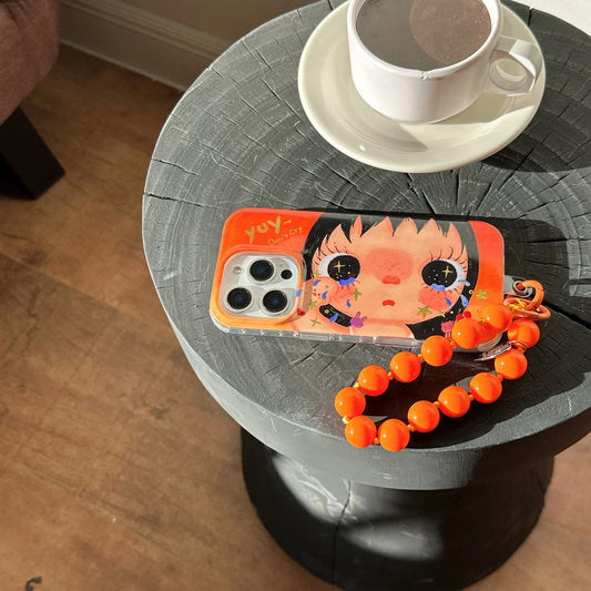 Cartoon Crying Girl iPhone Case With Beaded Wrist Strap