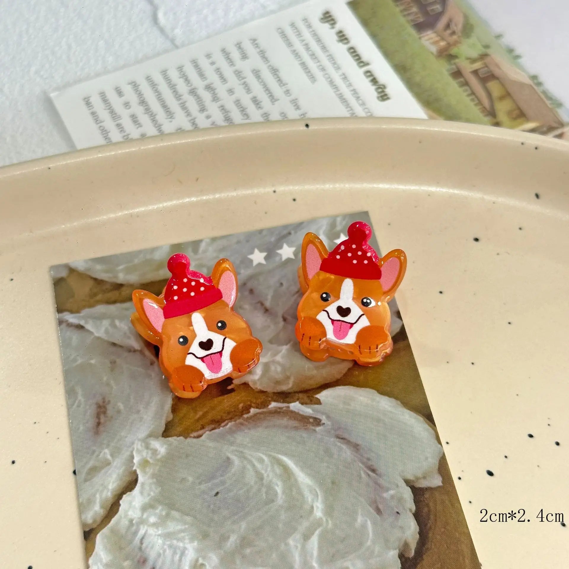 2Pcs Cartoon Cute Animal Small Grab Clip for Women Imitation Corgi French Bulldog Shiba Inu Dogs Bangs Claw Fun Hair Accessories - Ice Cream Cake