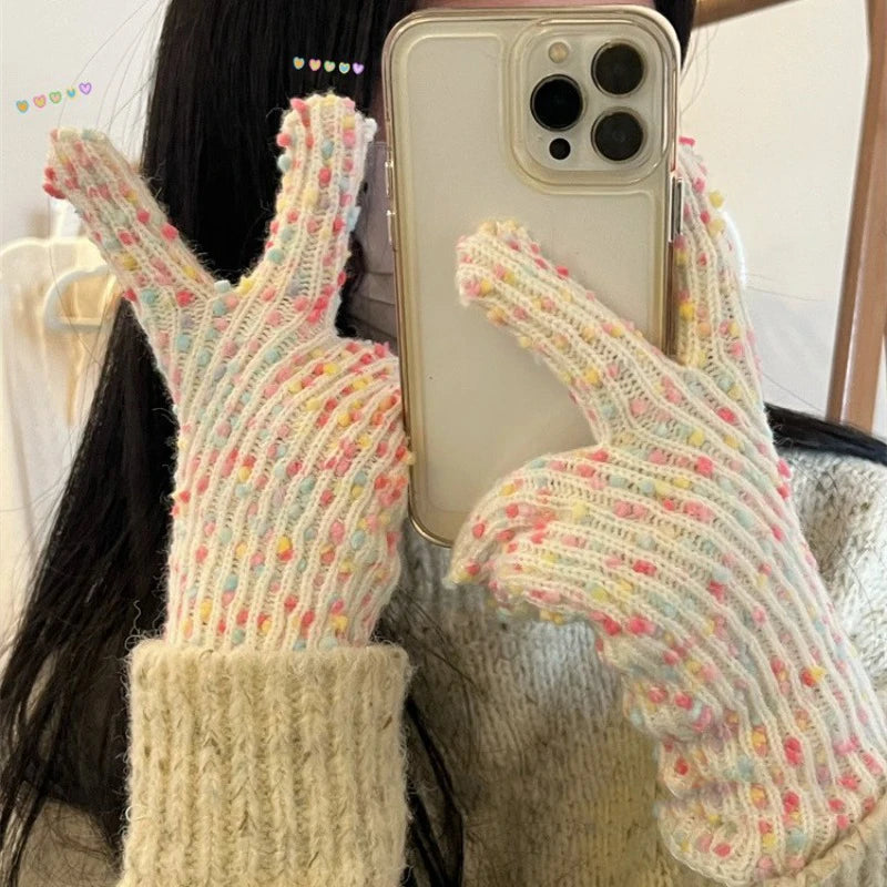 Rainbow Confetti Speckle Knit Gloves