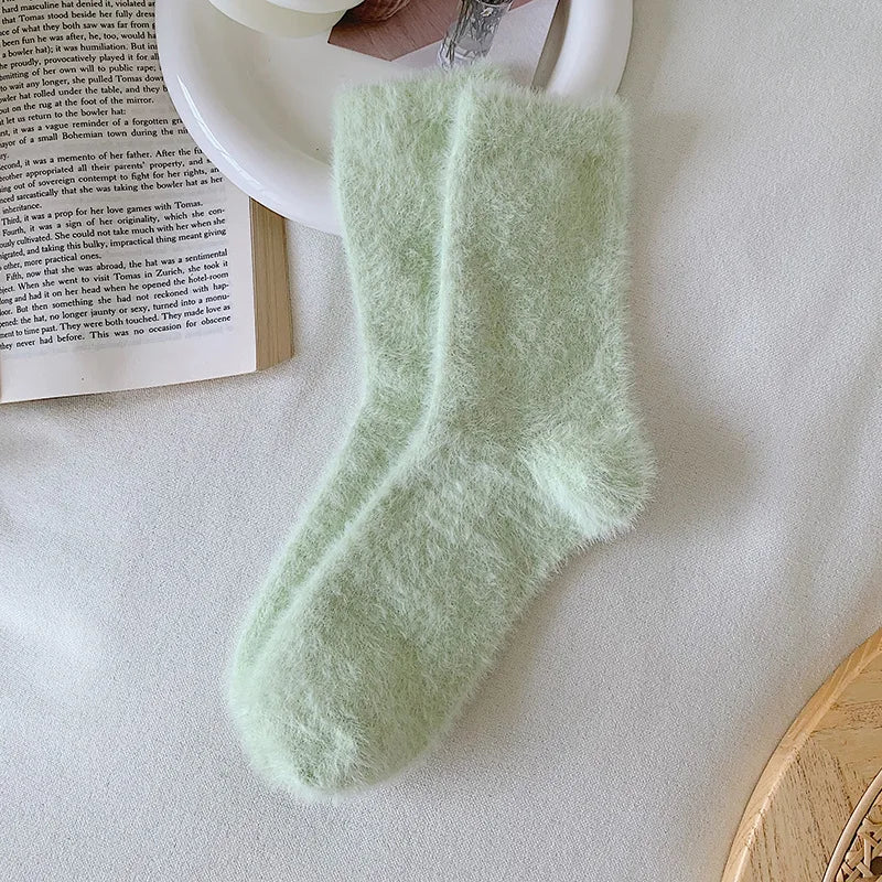 Female Mink Fur Snow-ground Knee Socks, Winter and Autumn Thickened and Warmened Padded Socks, Floor Sleeping Socks - Ice Cream Cake