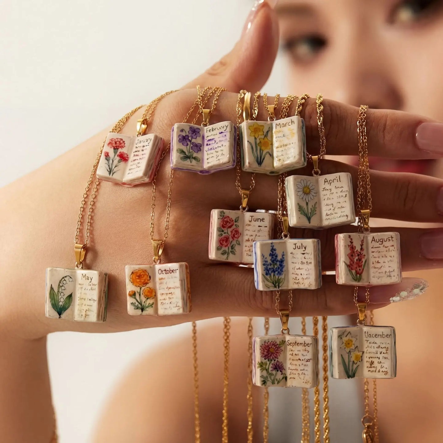 Birthday Month Flower Book Charm Necklace - Ice Cream Cake