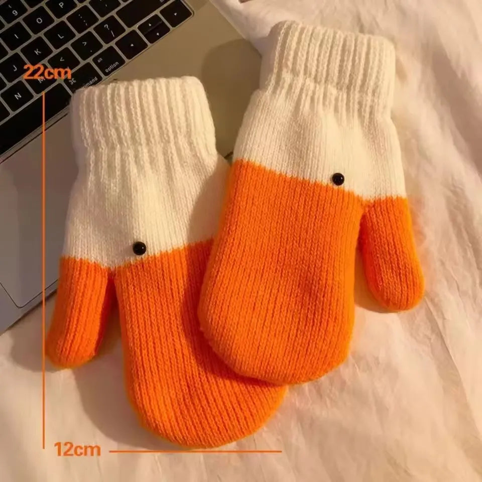 Funny Knitted Goose Wool Gloves for Autumn and Winter, Cute with Thick Velvet for Cold Protection and Warmth Double Layer Gloves - Ice Cream Cake