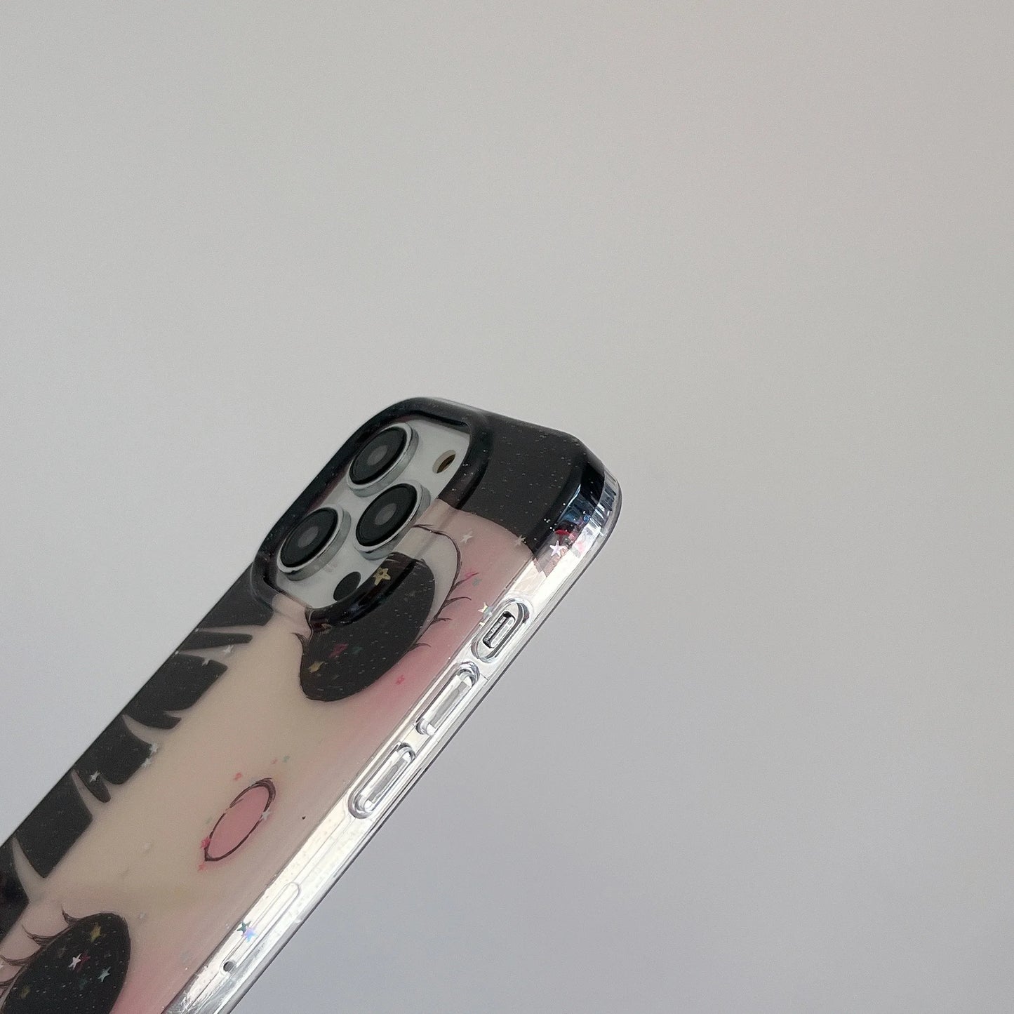 Phone case with a design of a hand holding a phone on a gray background
