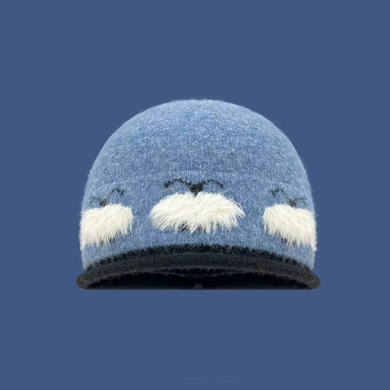 Fluffy Ram Knit Beanie Hat