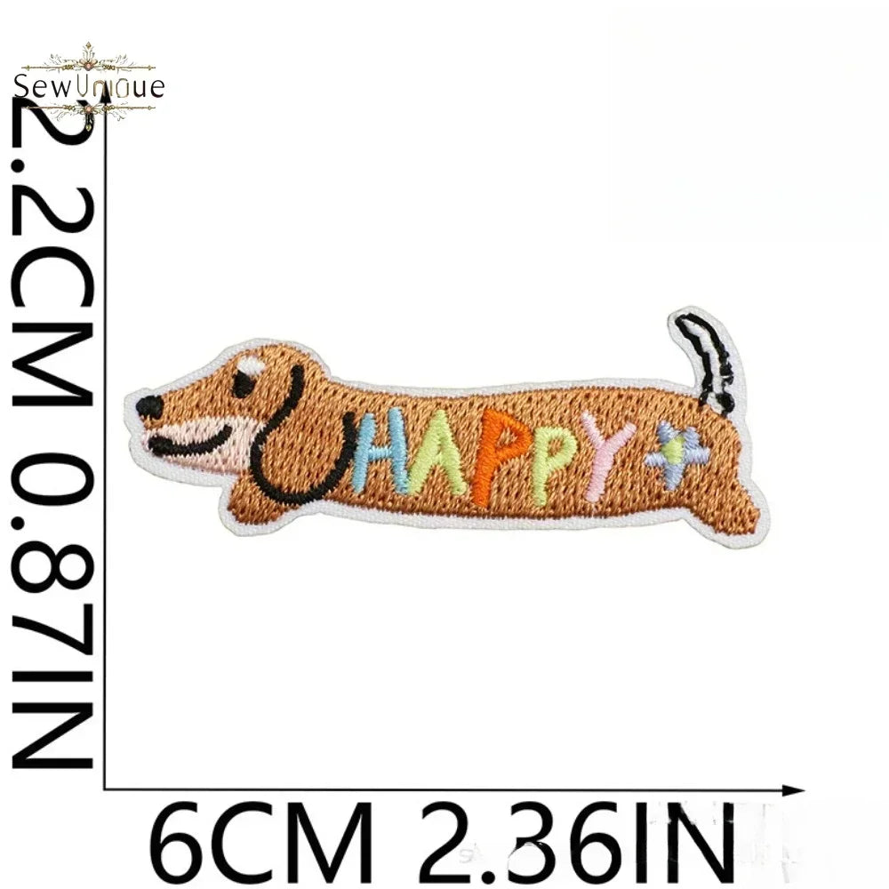 Korean Cute Dachshund Dog Embroidery Cloth Sticker DIY Bag Dress Up Puppy Patch Ironing DIY Apparel Sewing Supplies - Ice Cream Cake