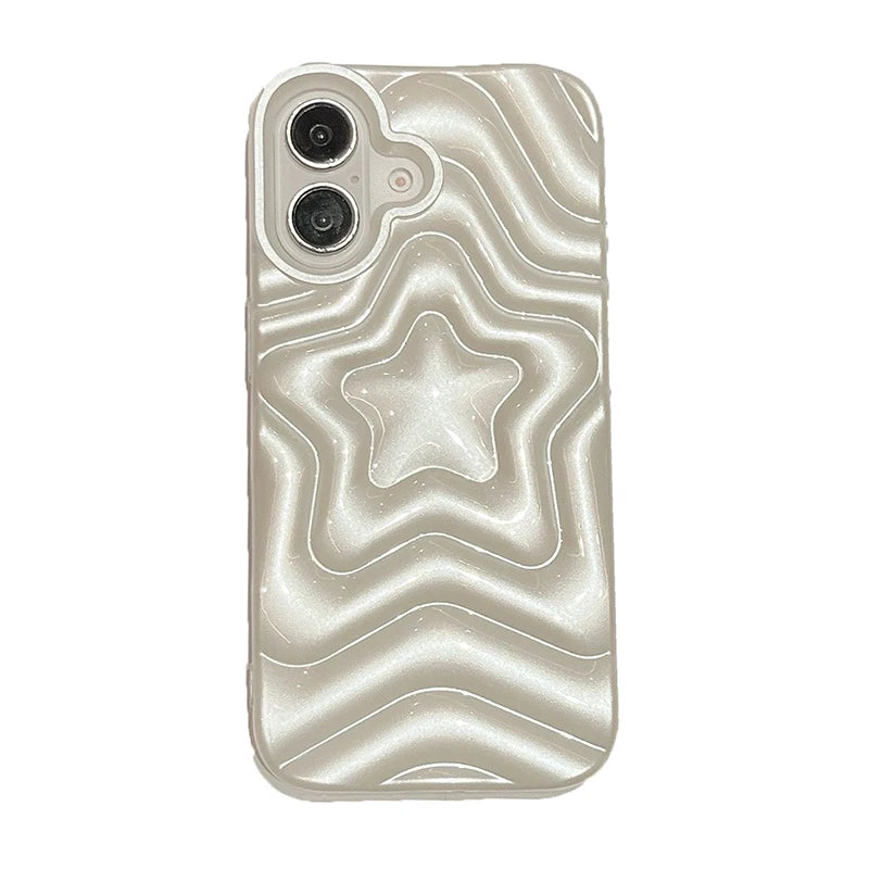Bling Chromed Silver Gradient Five-pointed Star TPU Phone Case For iPhone 16 Pro Max 17 15 13 14 Plating Silicone Back Cover - Ice Cream Cake