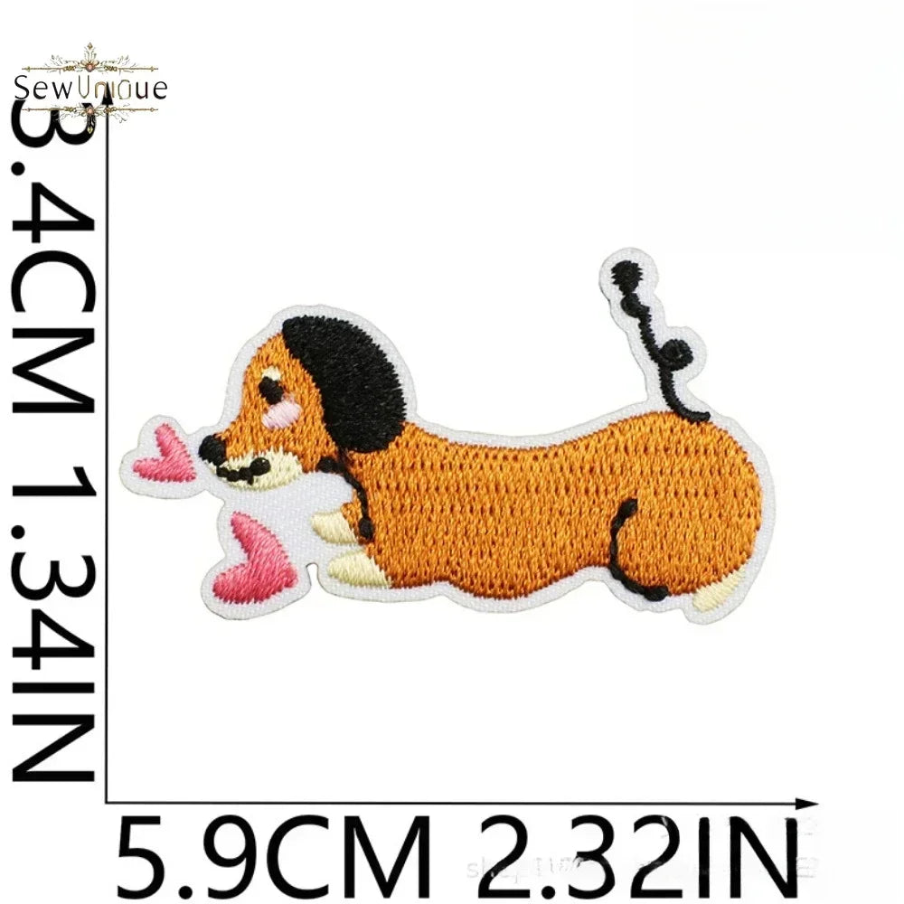Korean Cute Dachshund Dog Embroidery Cloth Sticker DIY Bag Dress Up Puppy Patch Ironing DIY Apparel Sewing Supplies - Ice Cream Cake