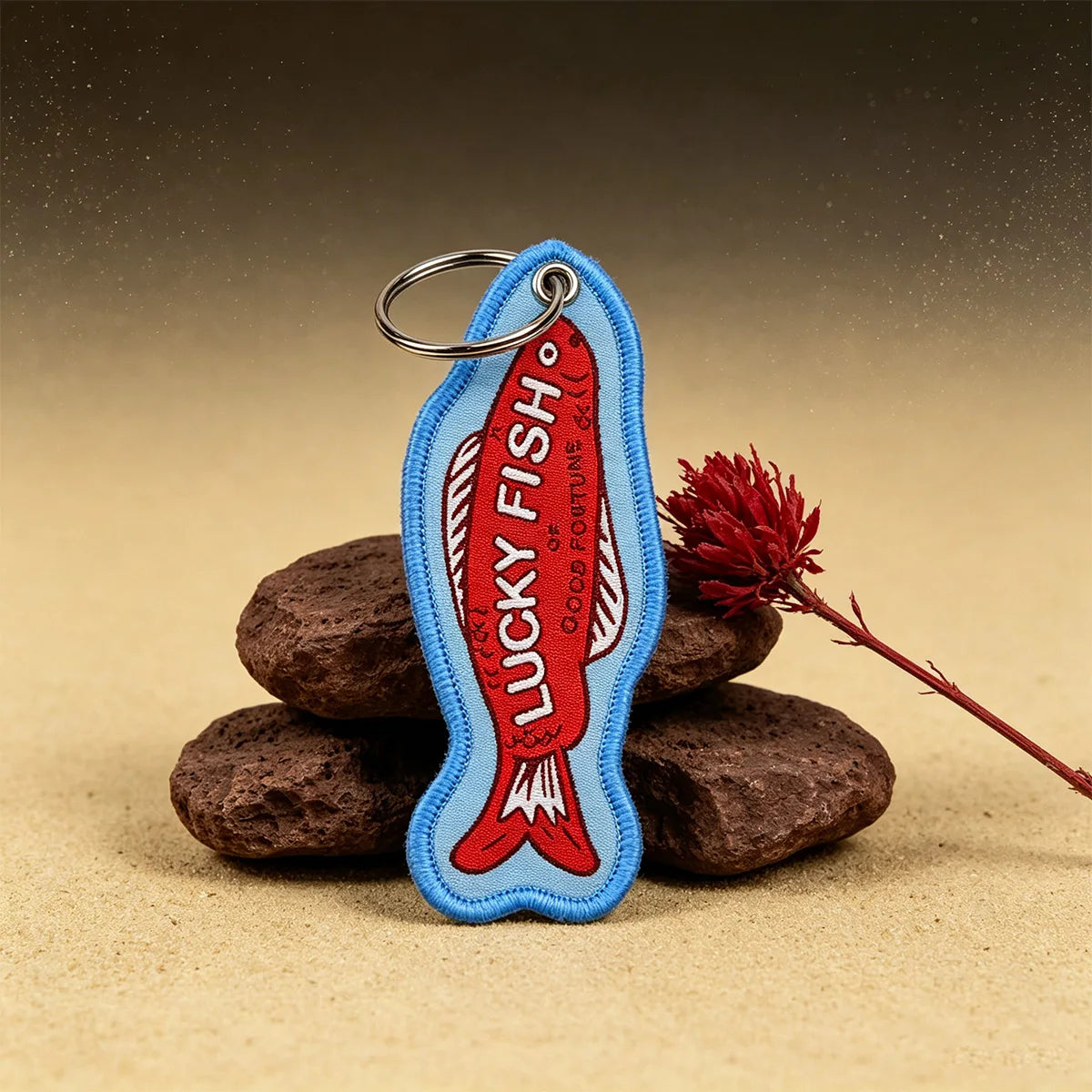 Fish Shape Embroidered Key Tag Lucky Fish Keychain Outdoor Fishing Backpack Car Key Ring Pendant Fisherman Gift Accessory - Ice Cream Cake